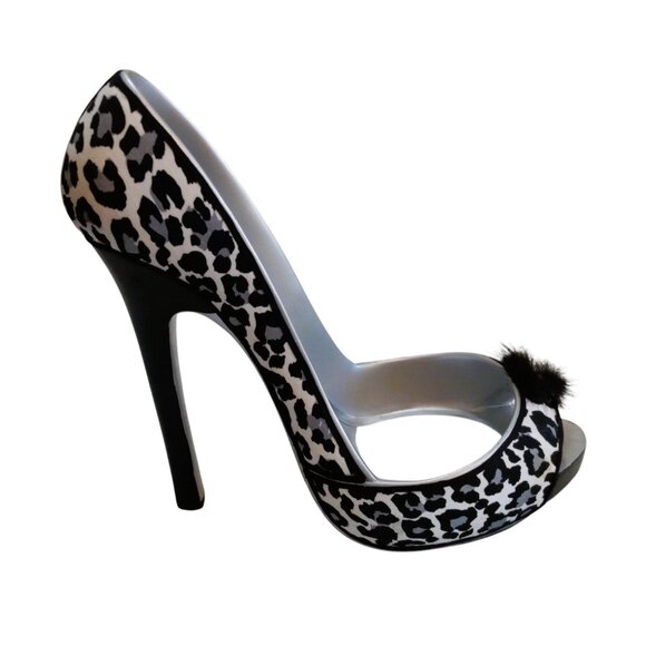 Wine ❤️Lover-Leopard Print Stiletto Heel Wine Caddy-Black & White-8"H. - Picture 8 of 16